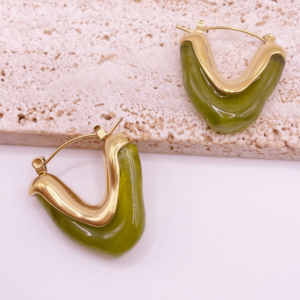 Waterproof Olive Green Earrings - Picture 4 of 5